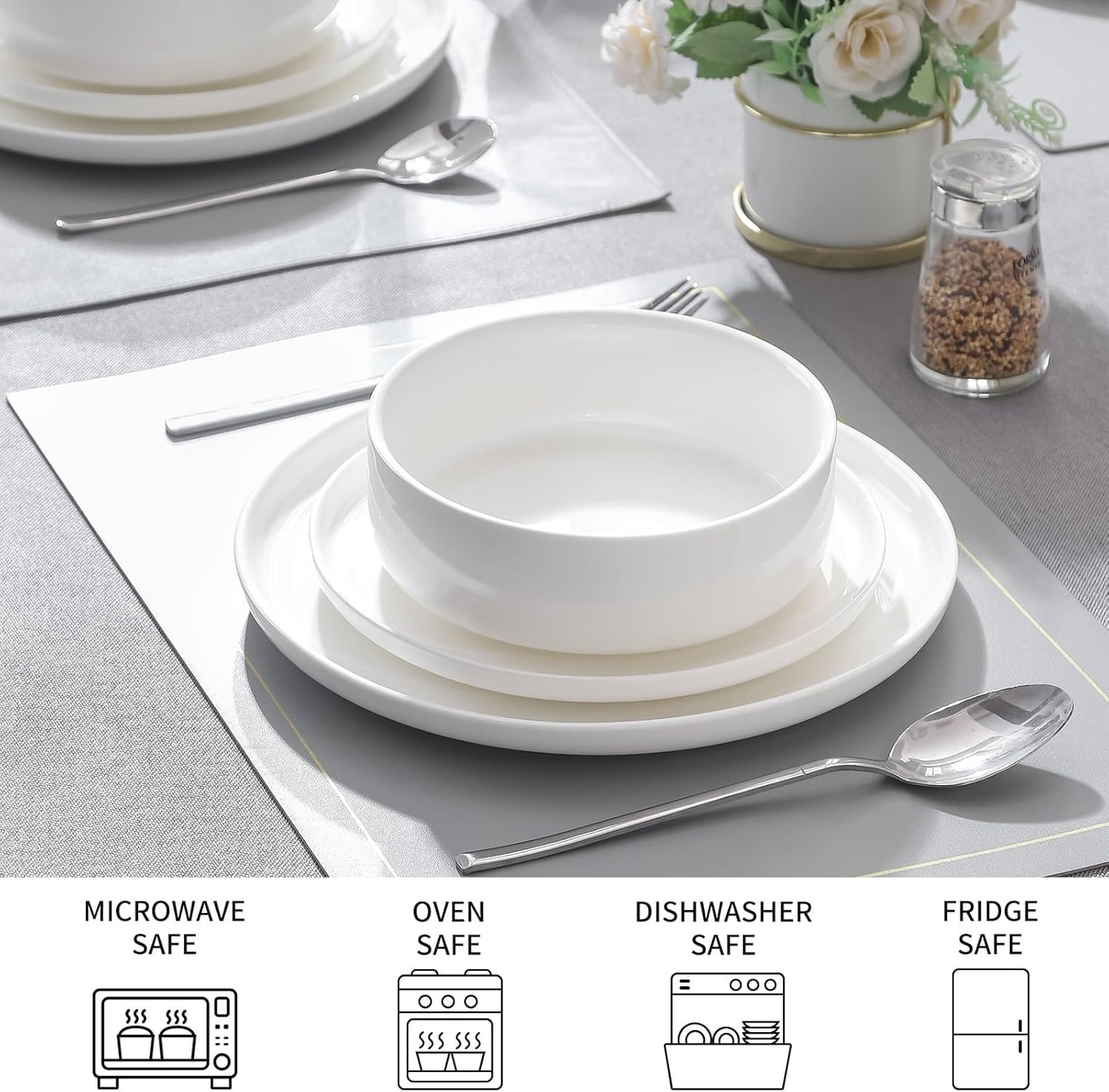 Plates and Bowls Sets,12 Pieces Porcelain Dinnerware Sets, White Ceramic Dishes Set for 4, Dishware Sets, Microwave and Dishwasher Safe, Scratch Resistant, Dining Ware Service for 4