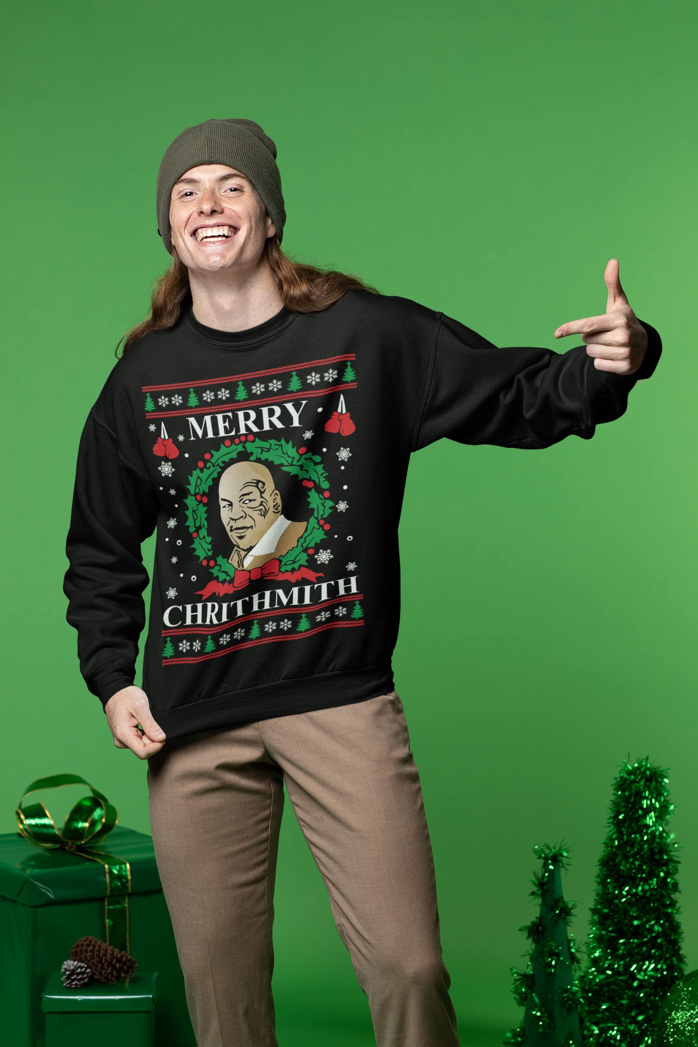 Wild Bobby Merry Chrithmith Ugly Christmas Sweater Unisex Crewneck Graphic Sweatshirt, Black, XX-Large