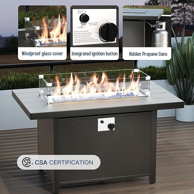 RTDTD Aluminum Outdoor Patio Furniture Set,11 Seats Patio Conversation Sets with 45" Propane Fire Pit Table,Metal Patio Sectional Furniture Set with 5.1" Thickened Cushions,Navy Blue