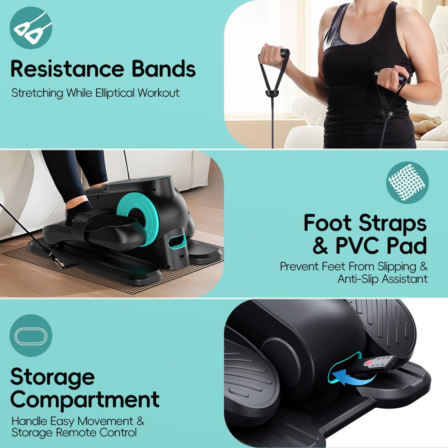 Under Desk Elliptical Machine,Electric Elliptical Leg Exerciser for Seniors with 12 Adjustable, Portable Quiet Elliptical Exercise Machine, Seated Pedal Exerciser with Resistance Band Quiet & Portable