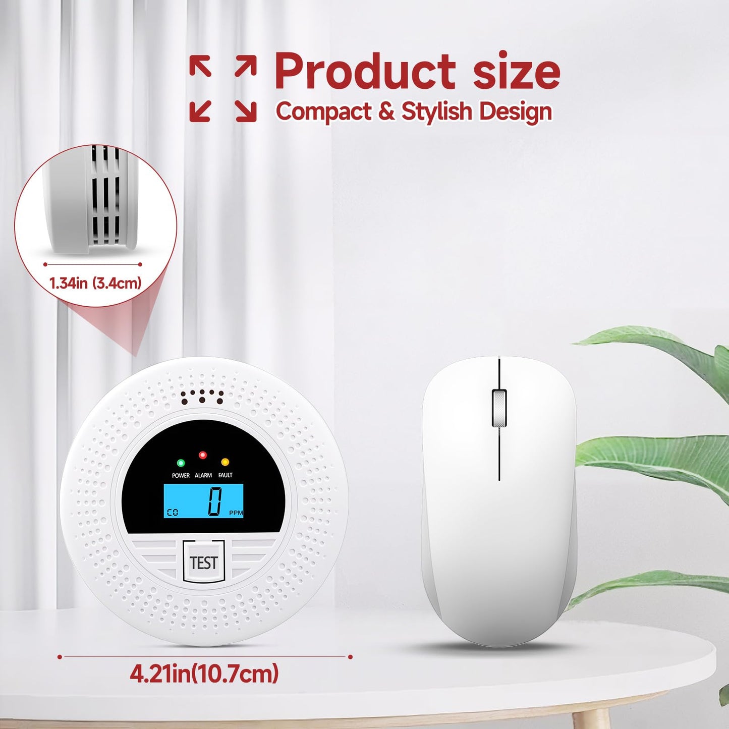 1-Pack Interconnected Smoke and Carbon Monoxide Detector, Test Button & Replaceable Battery, Smoke and CO Alarm for Home, Hallways, Bedroom, Reliable Alert