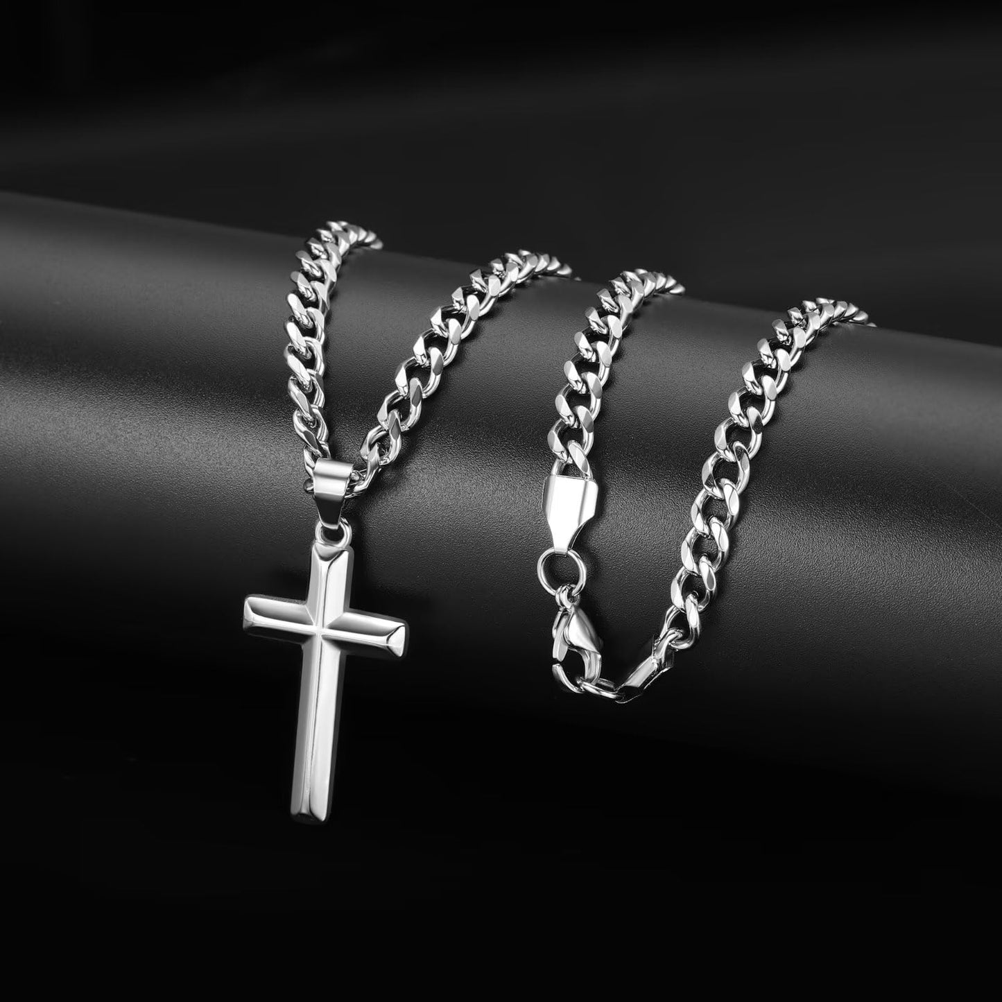 IEFLIFE Cross Necklace Gifts for Brother - Stainless Steel Silver Cuban Link Chain Cross Necklace for Men Fathers Day Birthday Gifts for Brother Gift from Sister Necklaces Gift for Men Him