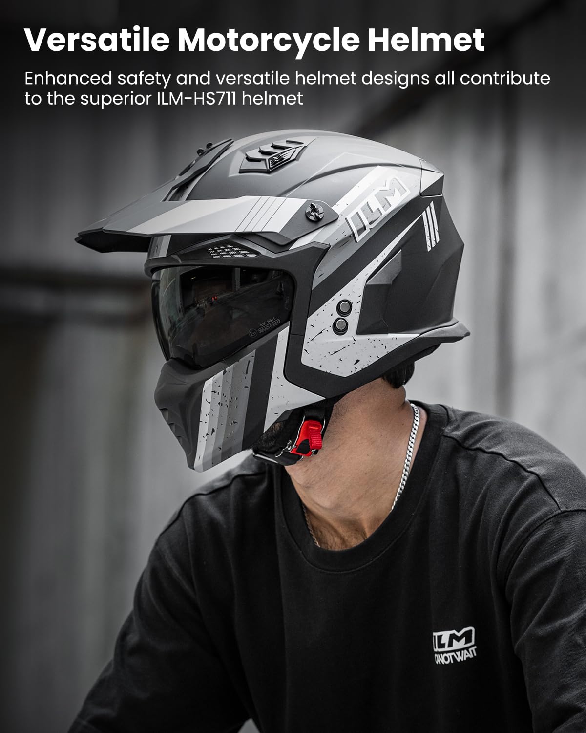 ILM Open Face Motorcycle 3/4 Half Helmet DOT ECE for Adult with Tinted Clear Visor Moped ATV Cruiser Electric Scooter Model HS711(Black Gray,XL)