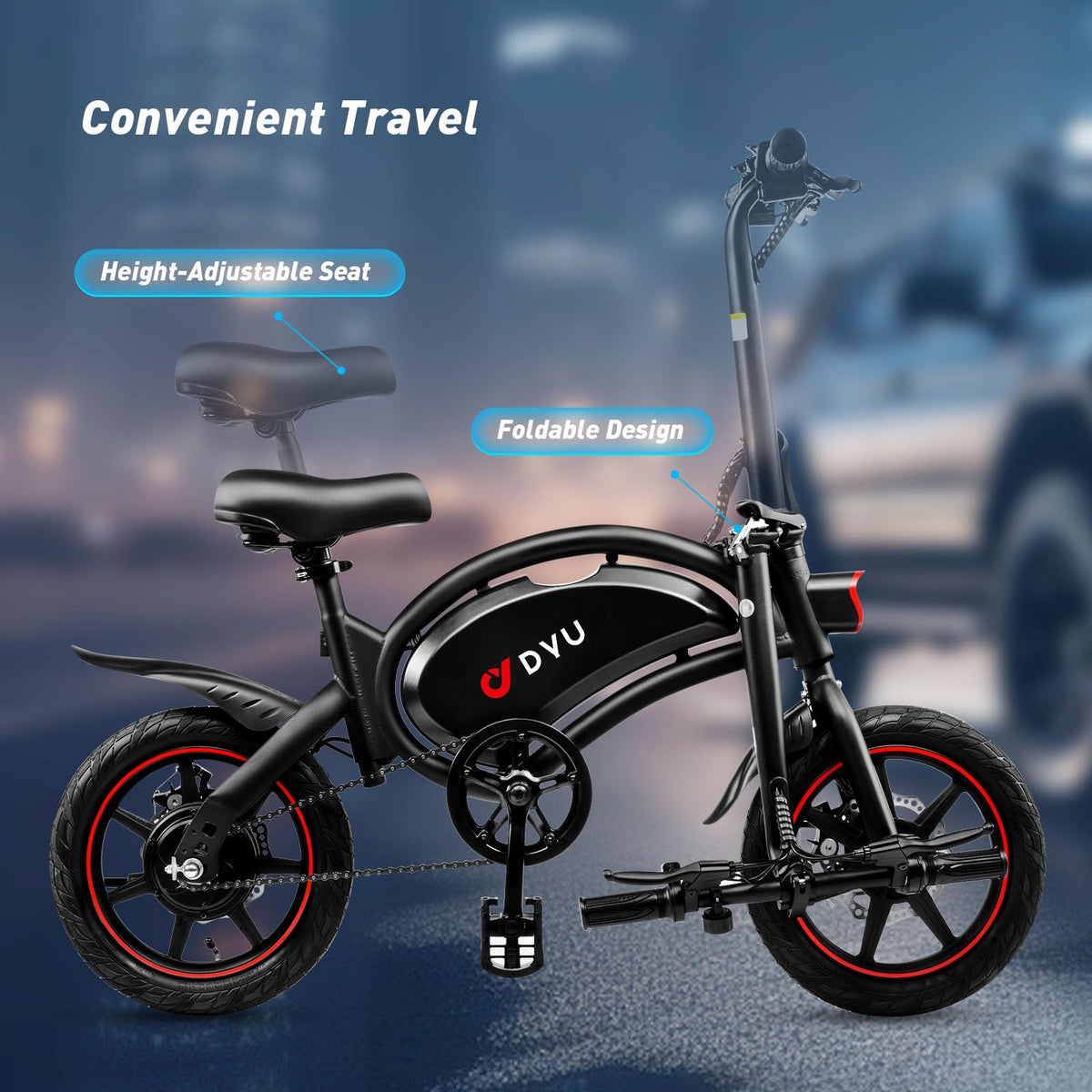 DYU Electric Bike for Adults, 14 inch Folding Electric Bicycle,Commuter City E-Bike wirh 350W Motor and 36V 10AH Lithium-Ion Battery,30~35 Miles Travel Range