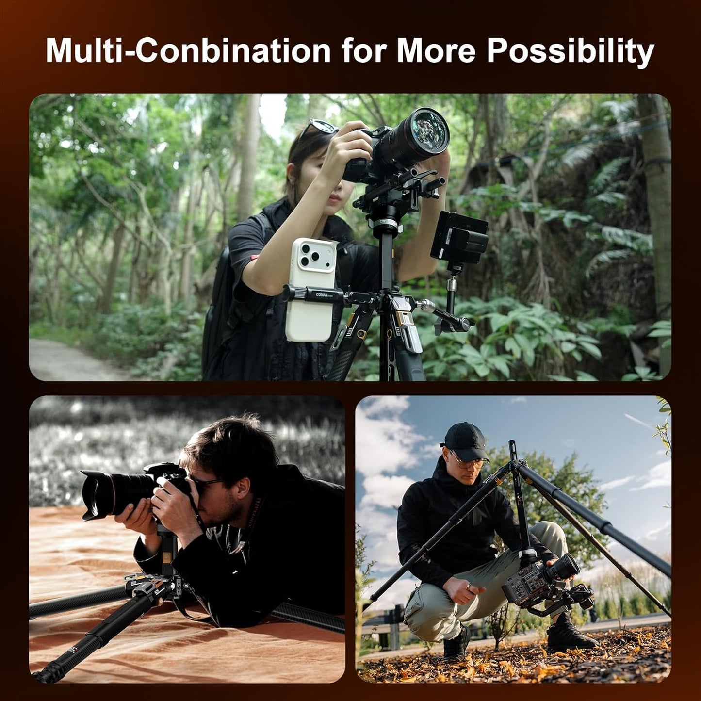 COMAN T1SV5 One-Snap Release Carbon Fiber Tripod, 63" Adjustable Professional Tripod for Camera, Heavy Duty Camera Tripod with V5 Fluid Head for Canon Nikon DSLR Telescope, Max Load 22 LB