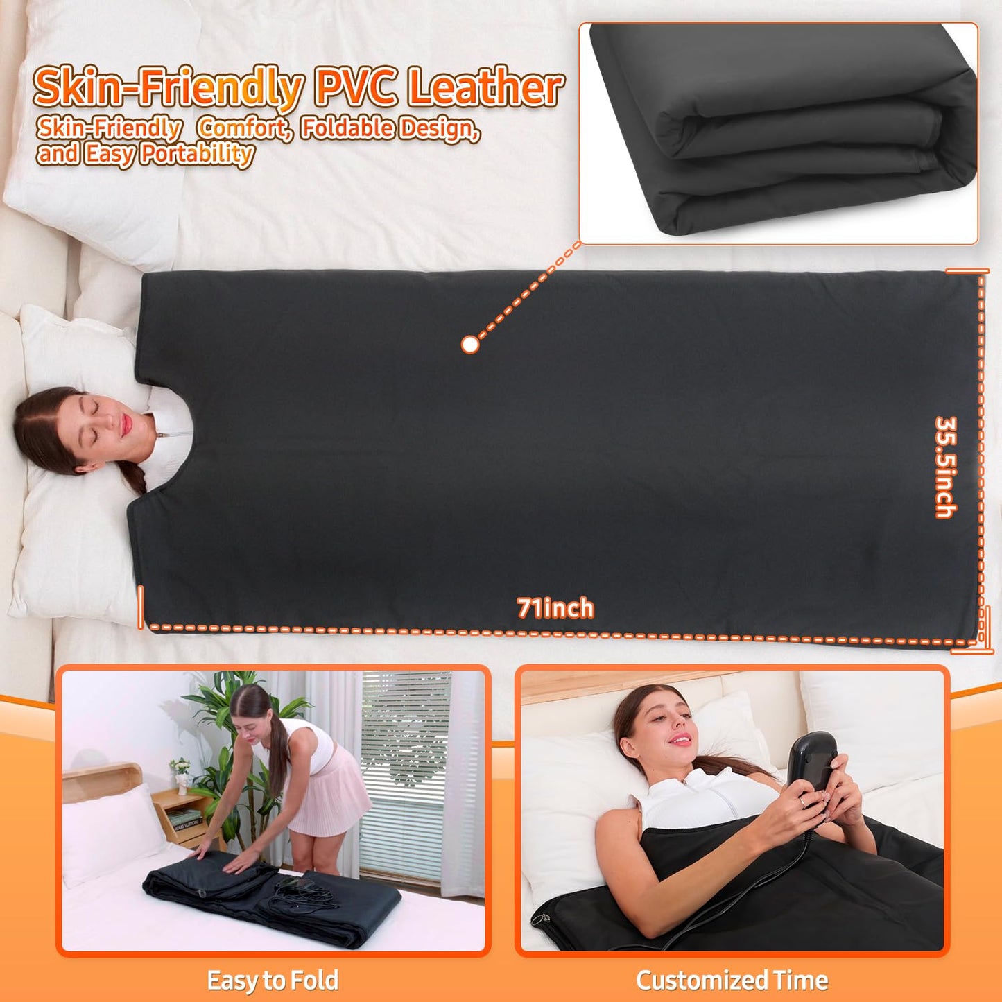 Cransidium Infrared Sauna Blanket for Home: Large Portable Design for Full Body Detox & Relaxation - Far Infrared Heating Adjustable 86-167℉ & 30-60 Min Timer 71 x 35.5Inch Skin-Friendly PVC Leather