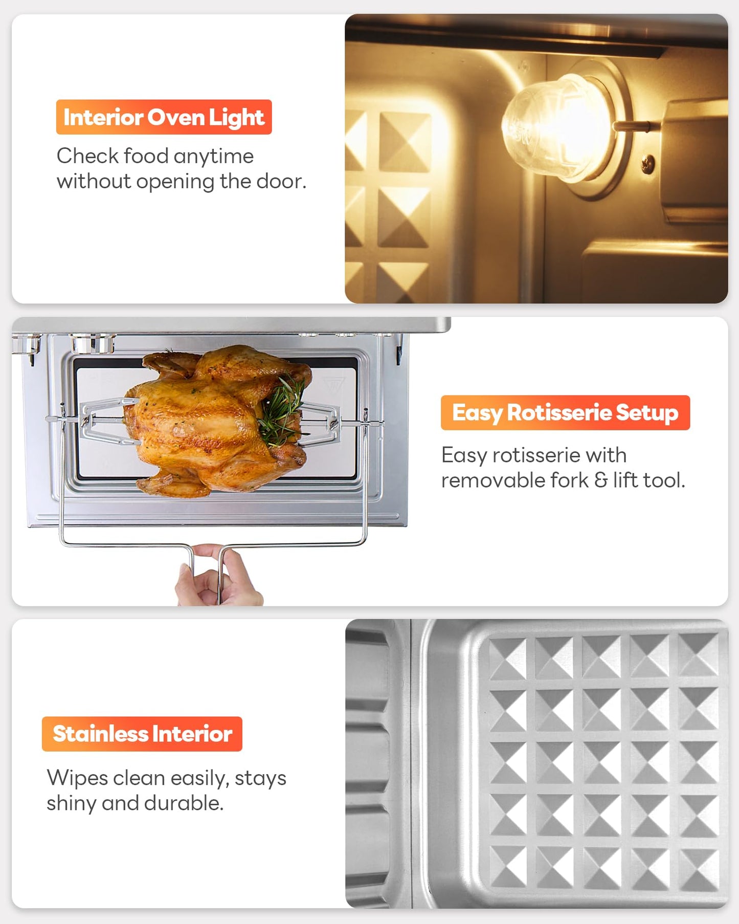 28QT Air Fryer Toaster Oven Combo, Large 12-in-1 Convection Countertop Oven with Next-Gen HeatWave Convection, 3-Layer Cooking, Rotisserie for Chicken, Fits 11" Pizza, Full Accessories, Glitter Black