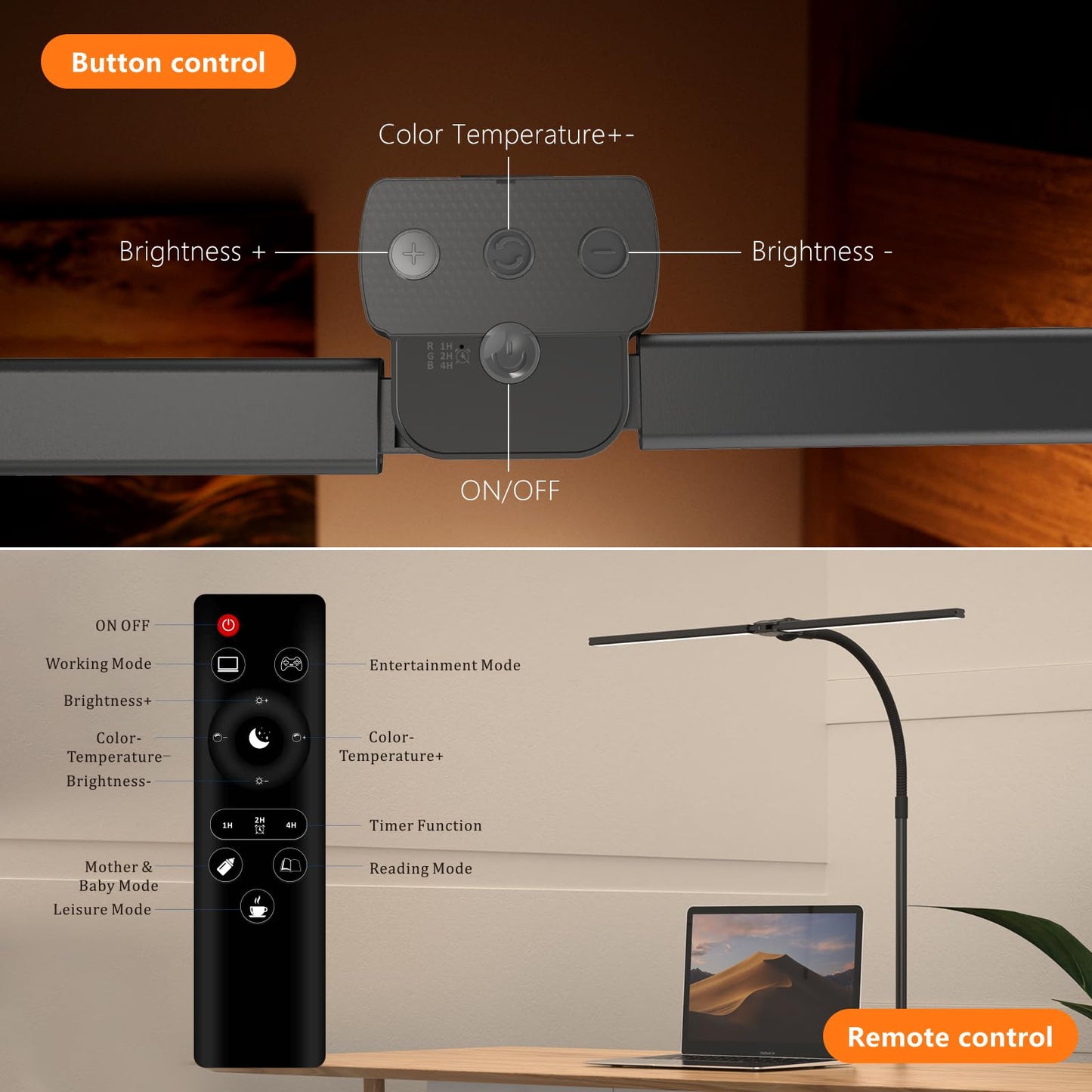 ULTEM Desk Lamp Home Office, Led Desk Lamp with Clamp, 15W Dual Screen Computer Monitor Lamp with Stepless Color Temp and Dimming,Small Adjustable Gooseneck Desk Light for Architect Work Craft (black)