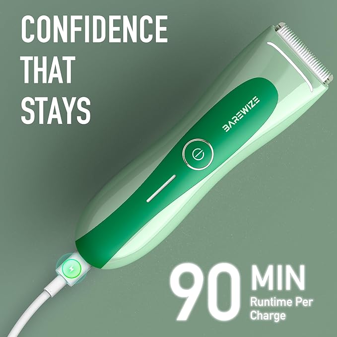 Bikini Trimmer for Women, Electric Shaver for Women | LED Light, IPX7 Waterproof, USB-C Rechargeable, Ceramic Blade | Electric Razors for Women, Pubic Hair Trimmer Women (Jade Glow)