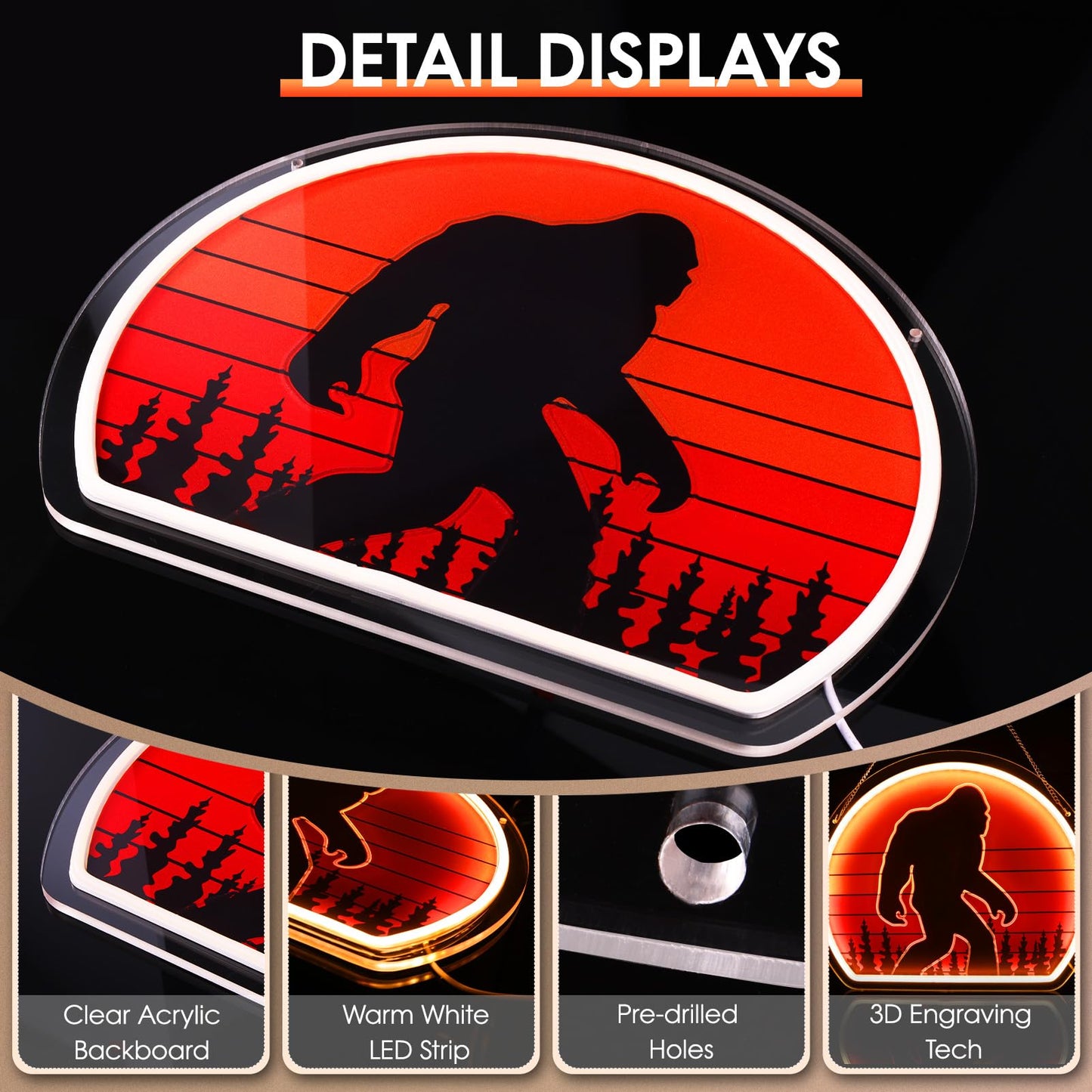 ReyeeInc Bigfoot Neon Sign, Bright Dimmable USB Powered Sasquatch Neon Lights Sign and Unique UV Printed Funny Big Foot Sasquatch Gifts for Men Women Adults Kids Bigfoot Lovers Wall Art Decors