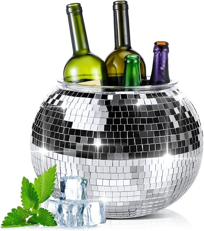 Hoolerry 11L Large Disco Ball Ice Bucket for New Years Eve Disco Party Champagne Bucket Mirror Ball Beer Bowl Retro New Ye...