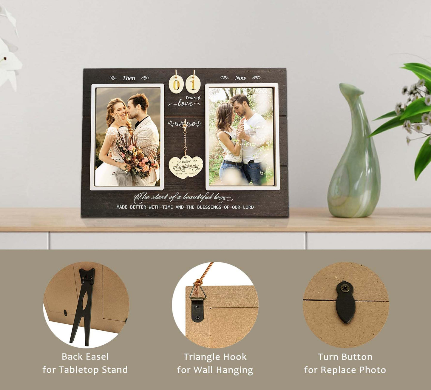 A'arkaJ Anniversary Wedding Gifts for Couple Parents Wife Husband, Then & Now Anniversary Picture Frames(3 Options)