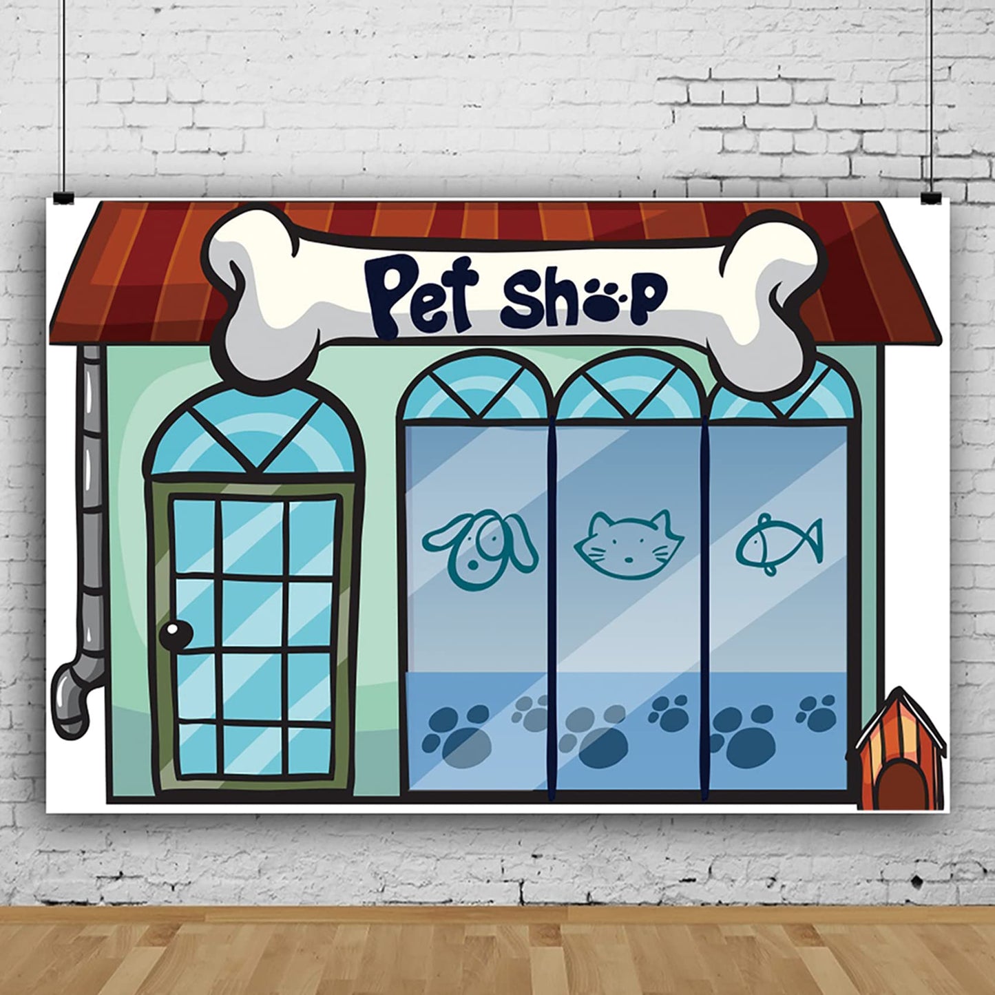 8X6Ft Cartoon Pet Shop Backdrop Pet Shop Storefront Backdrops For Girl Boy 1St Birthday Party Photography Background School Play