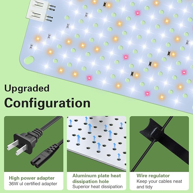 40W Ultra-Thin Panel Full Spectrum Grow Lights, 576 LEDs Plant Grow Light for Indoor Plants with Daisy Chain Function, Grow Lights for Seed Starting with 4/8/12/16/20H Auto On/Off Timer (3pcs)