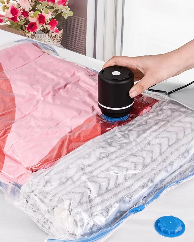 Jumbo Vacuum Sealed Bags 12 Pack - Space Saver Compression Bags for Travel with 1 Electric Pump