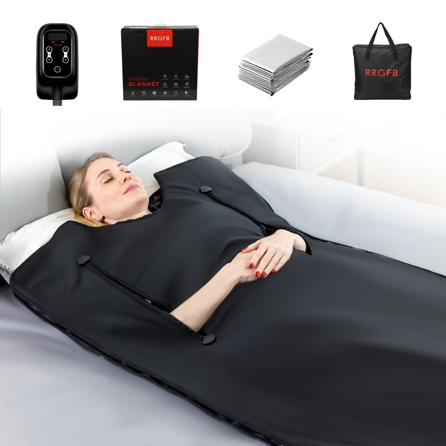 RRGFB Infrared Sauna Blanket, Portable Sauna Blanket for Detoxification, Crystal Therapy Personal Sauna for Home Relaxation, 20-60 Mins Timer, 95-167℉ Temp Range, 5.74 ft x 2.53ft