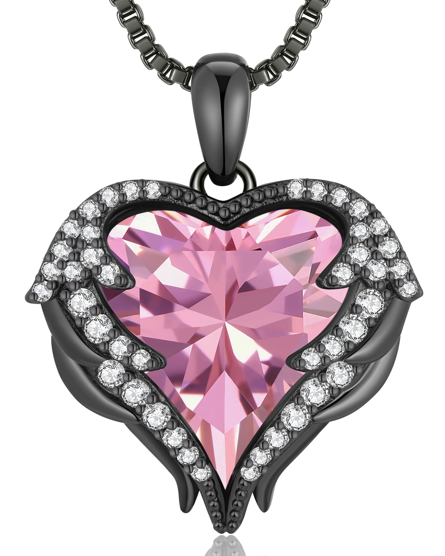 CDE Angel Wings Necklaces for Women, Love Heart Silver Tone/Gold Tone Pendant with Birthstone, Wedding or Birthday Jewelry Gifts