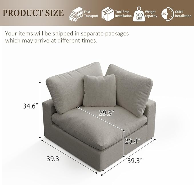 Forest aesthetics Cloud Sectional Corner Sofa,Left/Right Modular Sofa,Down Filled Convertible Couch,Covers Washable & Replaceable,Light Beige