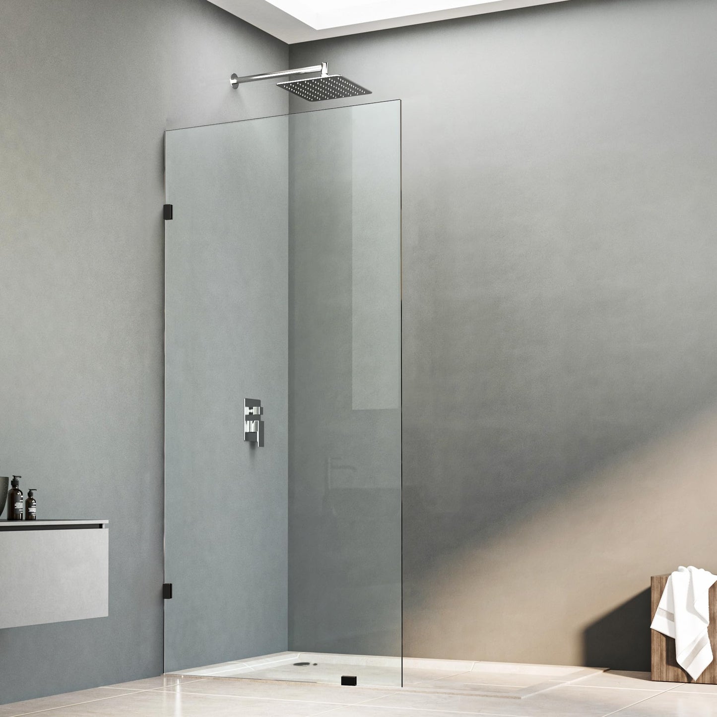 30.5" W x 78.75" H Shower Screen, Fixed Frameless Shower Glass Panel with 3/8"(10mm) SGCC Clear Tempered Glass, Single Shower Door for Bathroom (Matte Black, 30.5" W x 78.75" H)