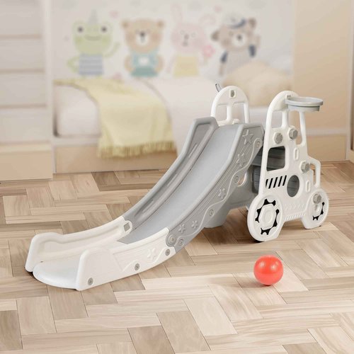 DUKE BABY 3-in-1 Car Shape Kids Slide: A Fantastic Toddler Toy with Basketball Hoop, and Slide. for Ages 3+ with Spacious Buffer Area. -White.