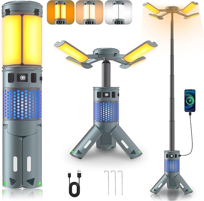 Camping Lights, Rechargeable Telescopic Camping Lights with Stand,12,000mAh Camping Lanterns & Lights with RGB, Magnetic B...