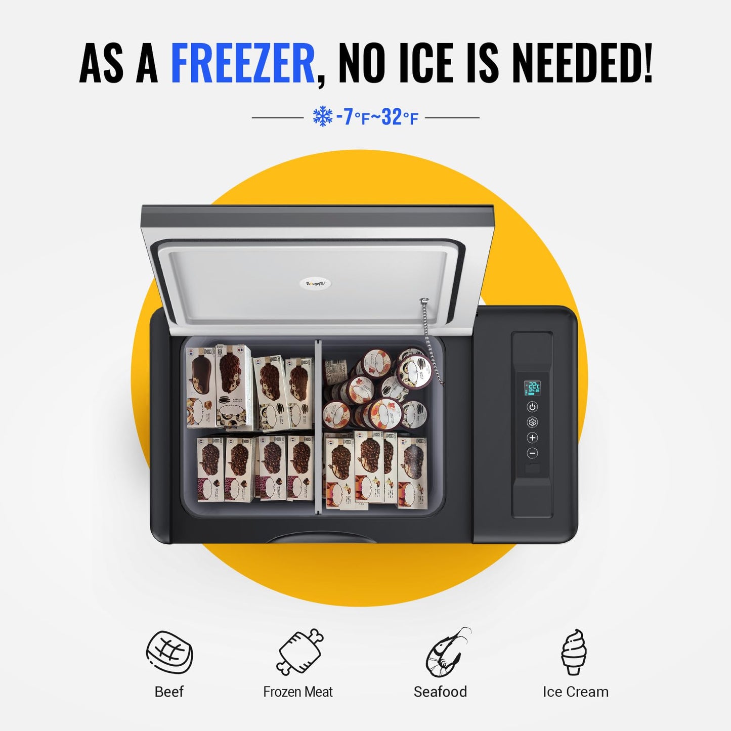 BougeRV 12 Volt Refrigerator 12V Car Fridge 30 Quart Portable Freezer Compressor Cooler Compressor Freezer, 12/24V DC 110~240V AC, -8℉~50℉ for Truck RV SUV (Black)