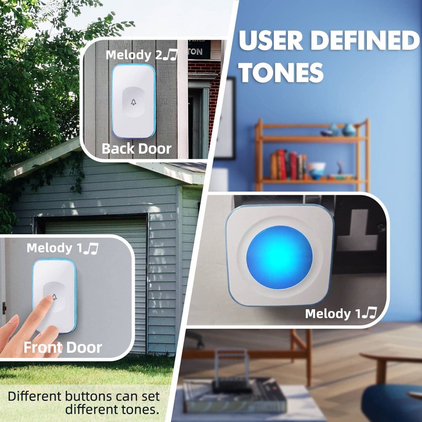 Wireless Doorbell 1200 Feet Waterproof Door Bell With 2 Buttons With Different Tones Operating At 36 Melodies 4 Volume Levels Fl