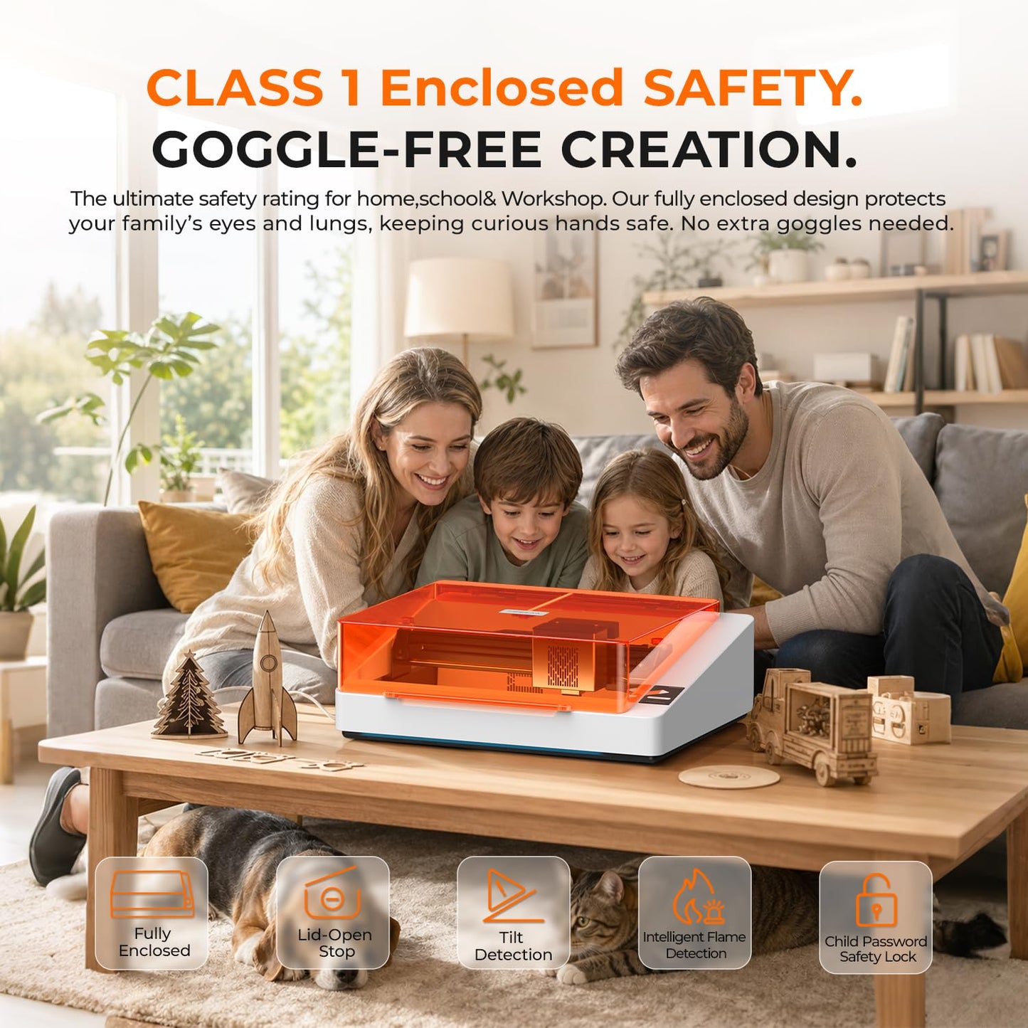 TOOCAA NOVA 10W Smart AI Laser Engraver with Rotary & Air Assist, Fully Assembled Enclosed, 5MP AI Positioning Camera & Auto Focus, Blade Cutting Panel, Class 1 Safety, No-Riser Tumbler Engraving