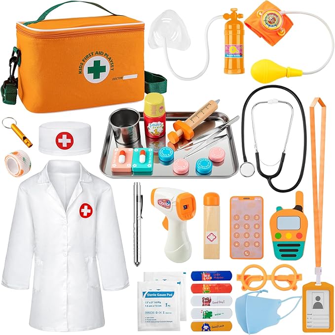 EFO SHM Doctor Kit for Kids, 34 Pcs Kids Doctor Playset kit for Toddlers 3-5 with Medical Storage Bag & Real Stethoscope, ...