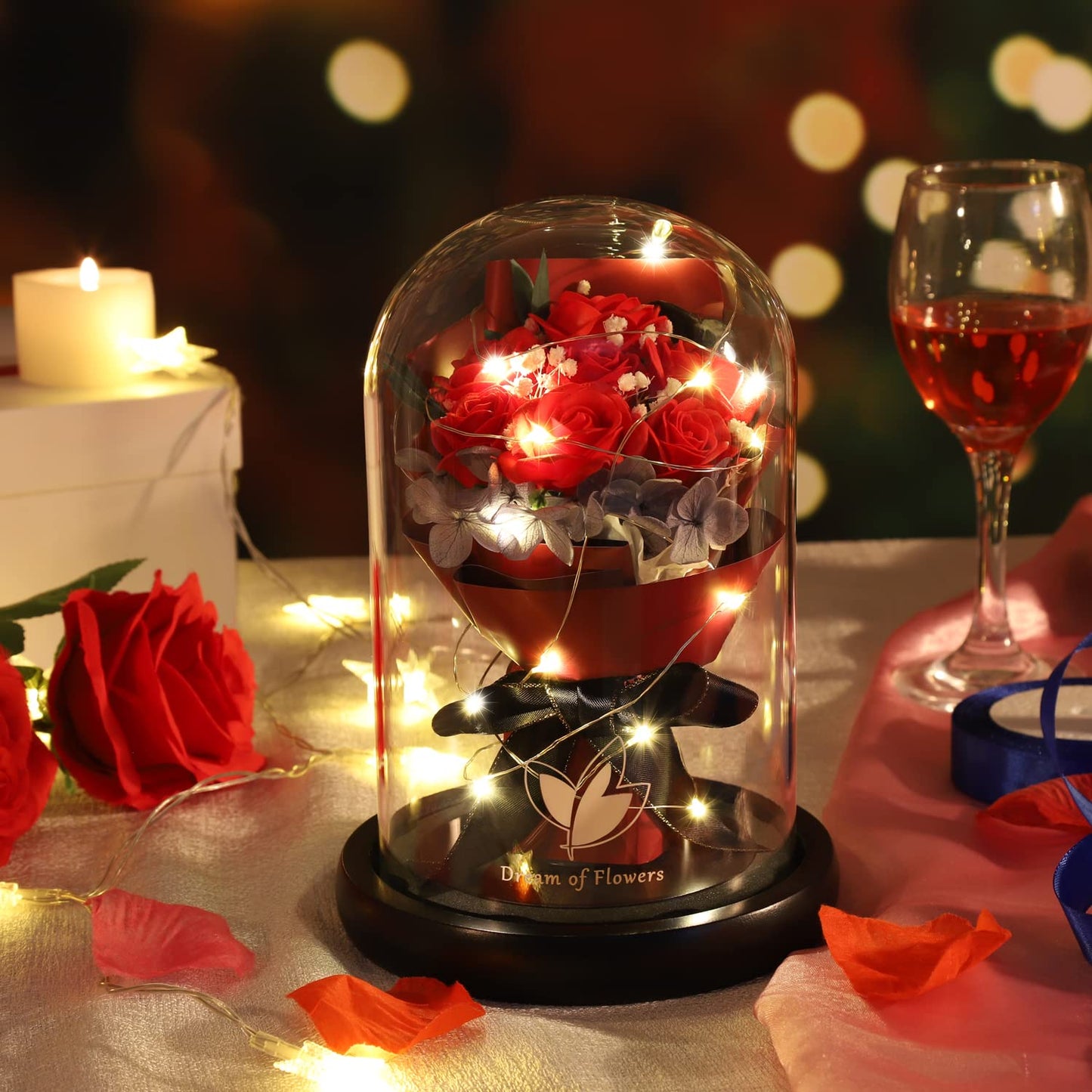 Birthday Flowers Gifts for Women,Anniversary Rose Gift for her,Beauty and The Beast Rose in Glass Dome with 2 Lighting Mode,Forever Flowers Bouquets Birthday Gifts for Women Mom Wife Girlfriend
