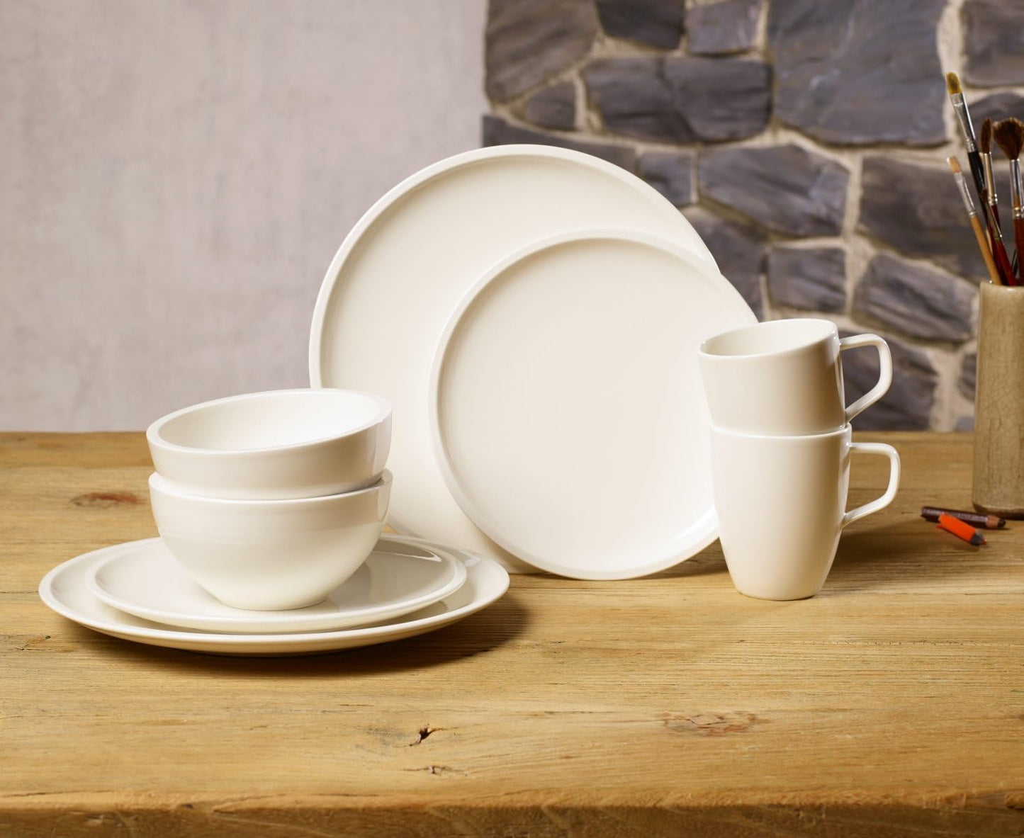 Villeroy & Boch Artesano Original Collection Starter Set, Premium Porcelain, Made in Germany, 8 Pieces, Service For 2, Dinner Plate, Salad Plate, Bowl, Mug, Rich, Creamy White