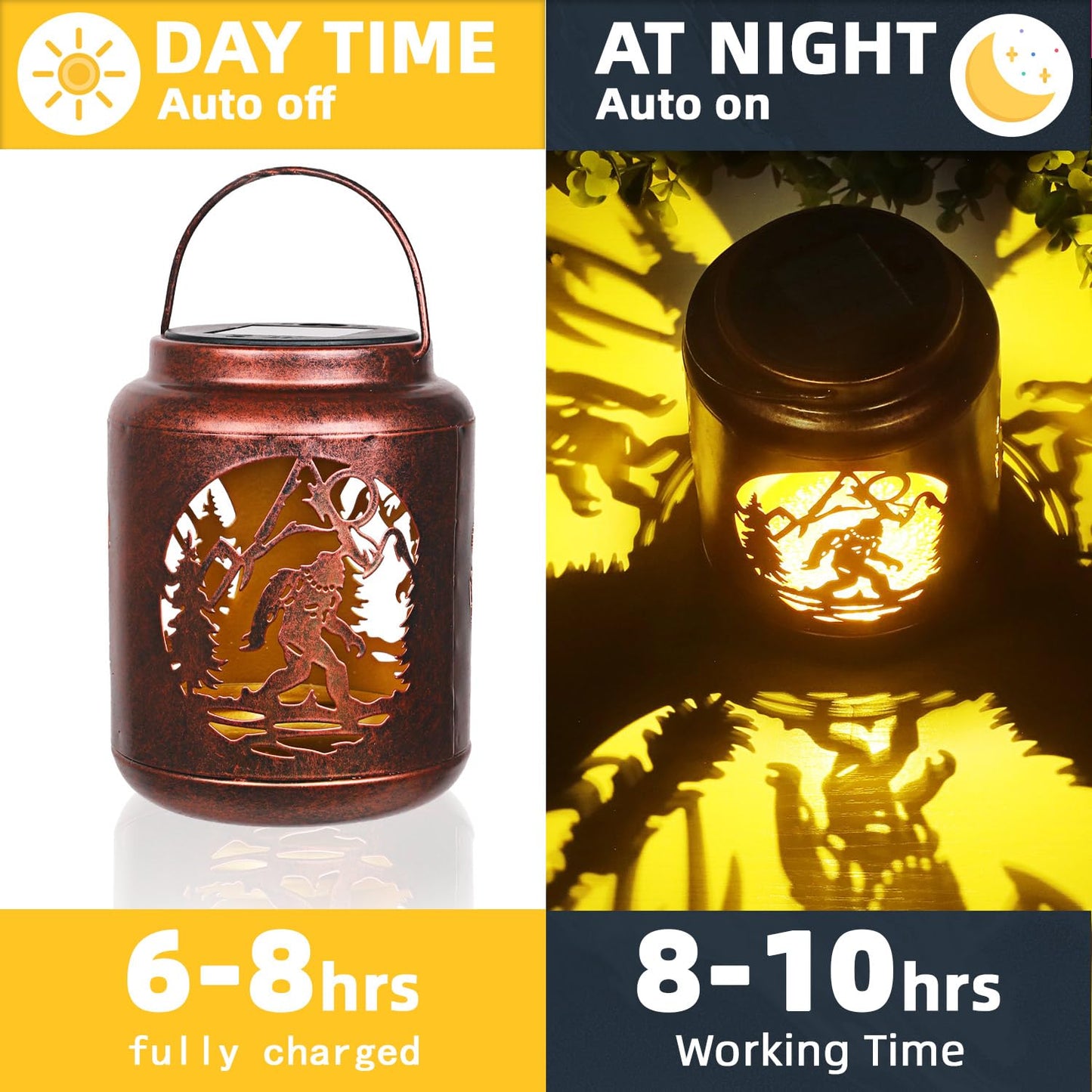 Bigfoot Sasquatch Solar Lanterns Outdoor,Waterproof Hanging Solar Lights, Big Foot Yard Decor,Gifts for Men Women Metal Decorative LED Lanterns for Yard, Patio, Lawn, Tabletop, Pathway, Landscape