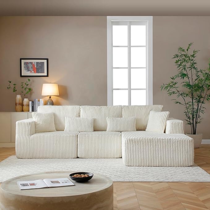 110” Modular Sectional Sofa, Cloud Sectional Couch with Deep Seat, Upholstered Boneless Couches for Living Room, Modern Modular L-Shape Sofa Couch with Chaise (Beige, 110" Right Facing Chaise)