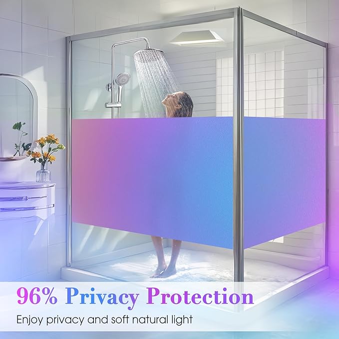 Coavas Stained Glass Window Privacy Film Rainbow Frosted Decorative Static Clings, Opaque Iridescent Prism Window Decals, Sun Blocking Anti-Glare Door Coverings(11.8 x 78.7 Inch, Colorful)