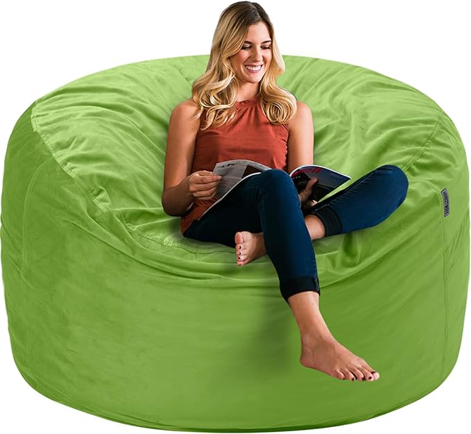 HABUTWAY Bean Bag Chair 3Ft Luxurious Velvet Ultra Soft Fur with High Rebound Memory Foam Bean Bag Chairs for Adults Plush Lazy Sofa with Fluffy Sponge 3' (Lime)