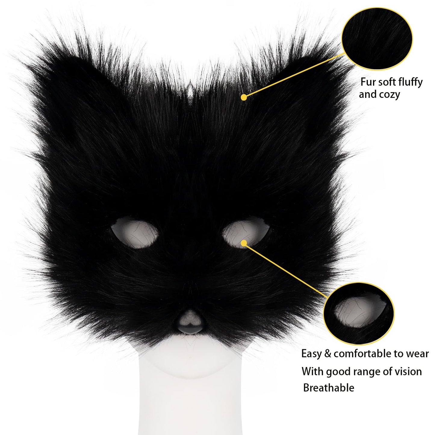 Adolala Faux Fur Fox Tail Cat Wolf Cosplay Costume Set Plush Mask Fluffy Paw Gloves Halloween Christmas Party for Girls Women