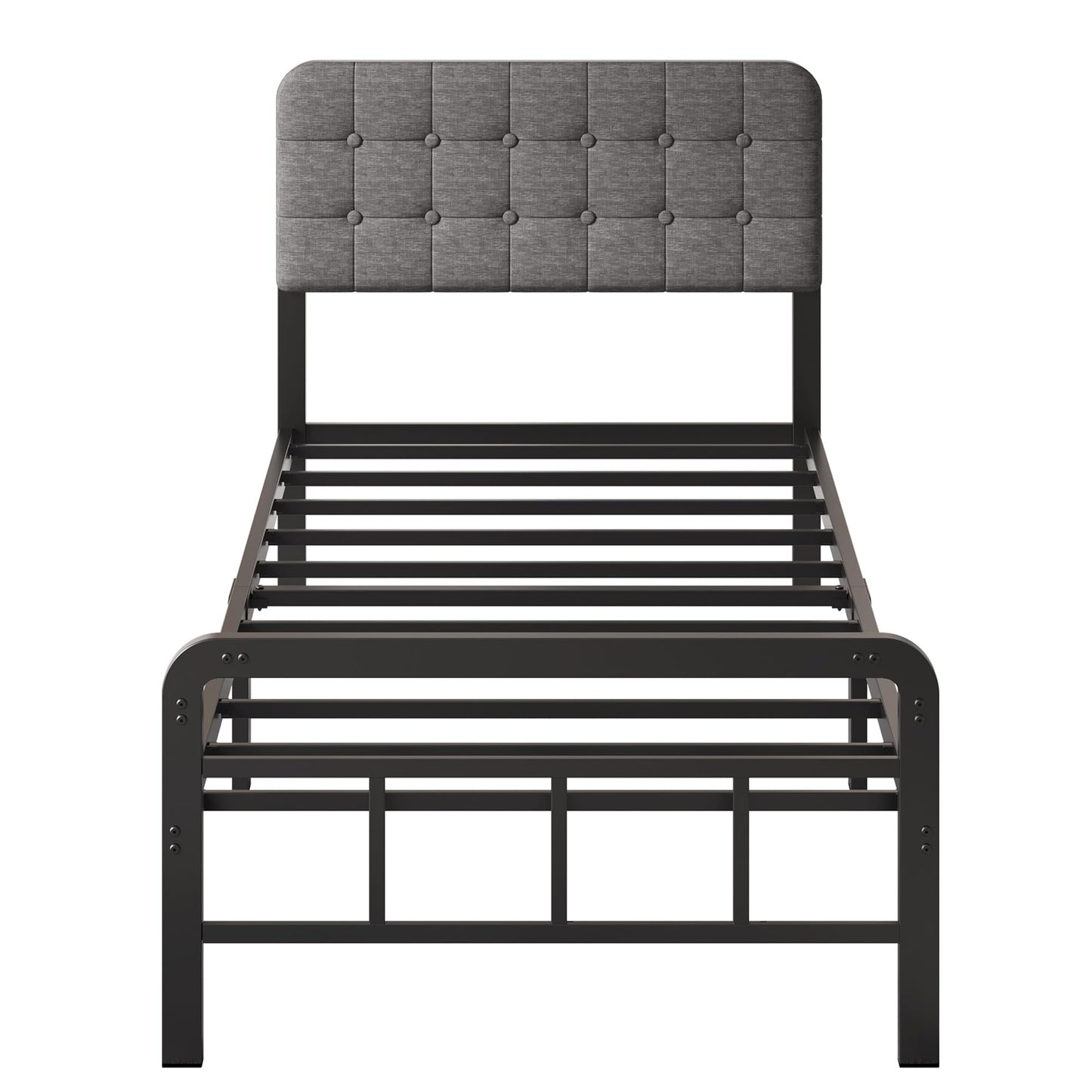 Lutown-Teen 12 Inch Twin XL Bed Frames with Upholstered Headboard and Metal Footboard, No Box Spring Needed, Heavy Duty XL Twin Metal Mattress Foundation, Noise Free, Easy Assembly