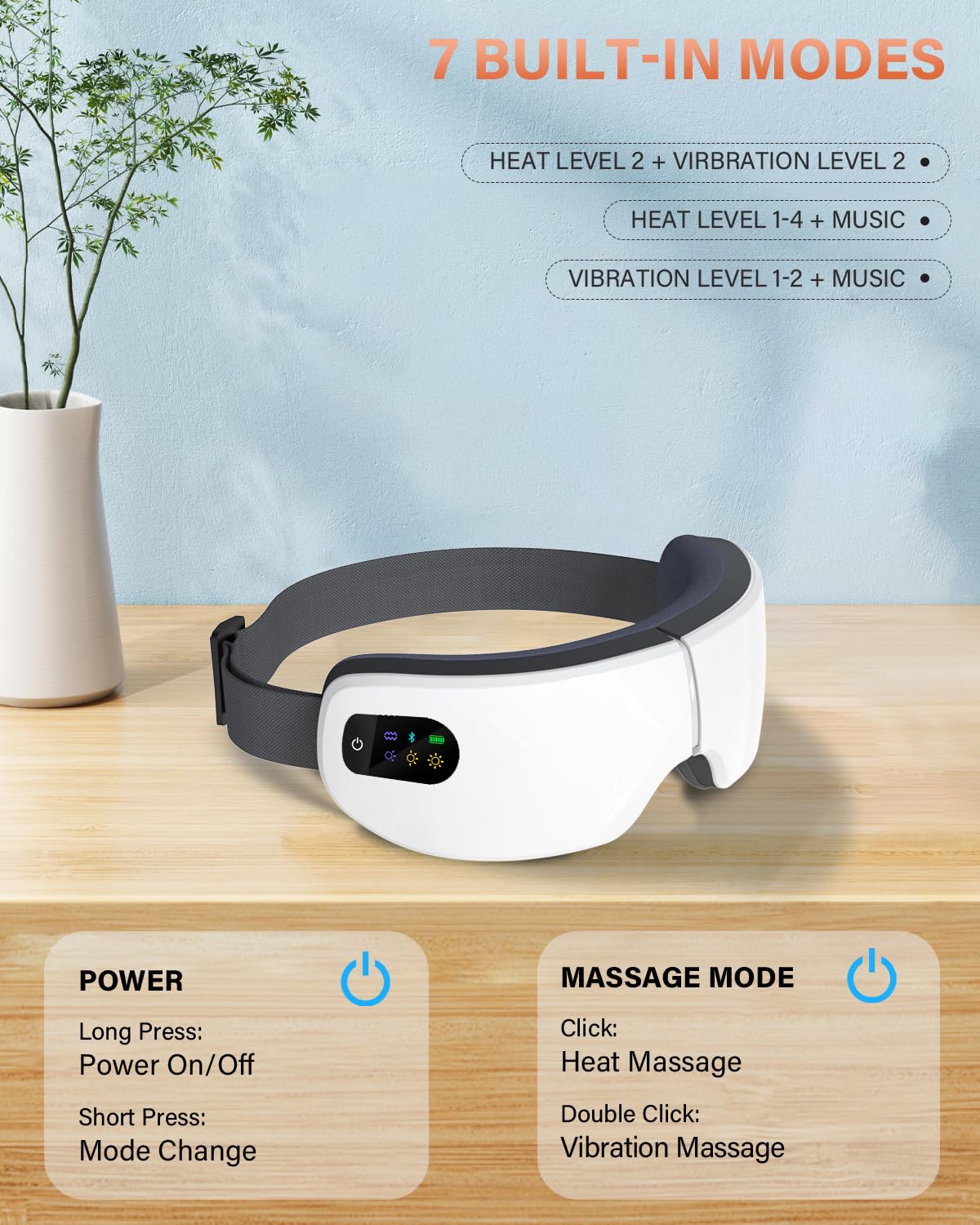 ZZR SEVEN Eye Massager with Heat, 7 Massage Modes, Eye Mask, Birthday Gifts for Women, Men, Friend, Mom and Dad, Sleep Mask for Relax, Migraine Relief, Reduce Strain, Improve Sleep, White