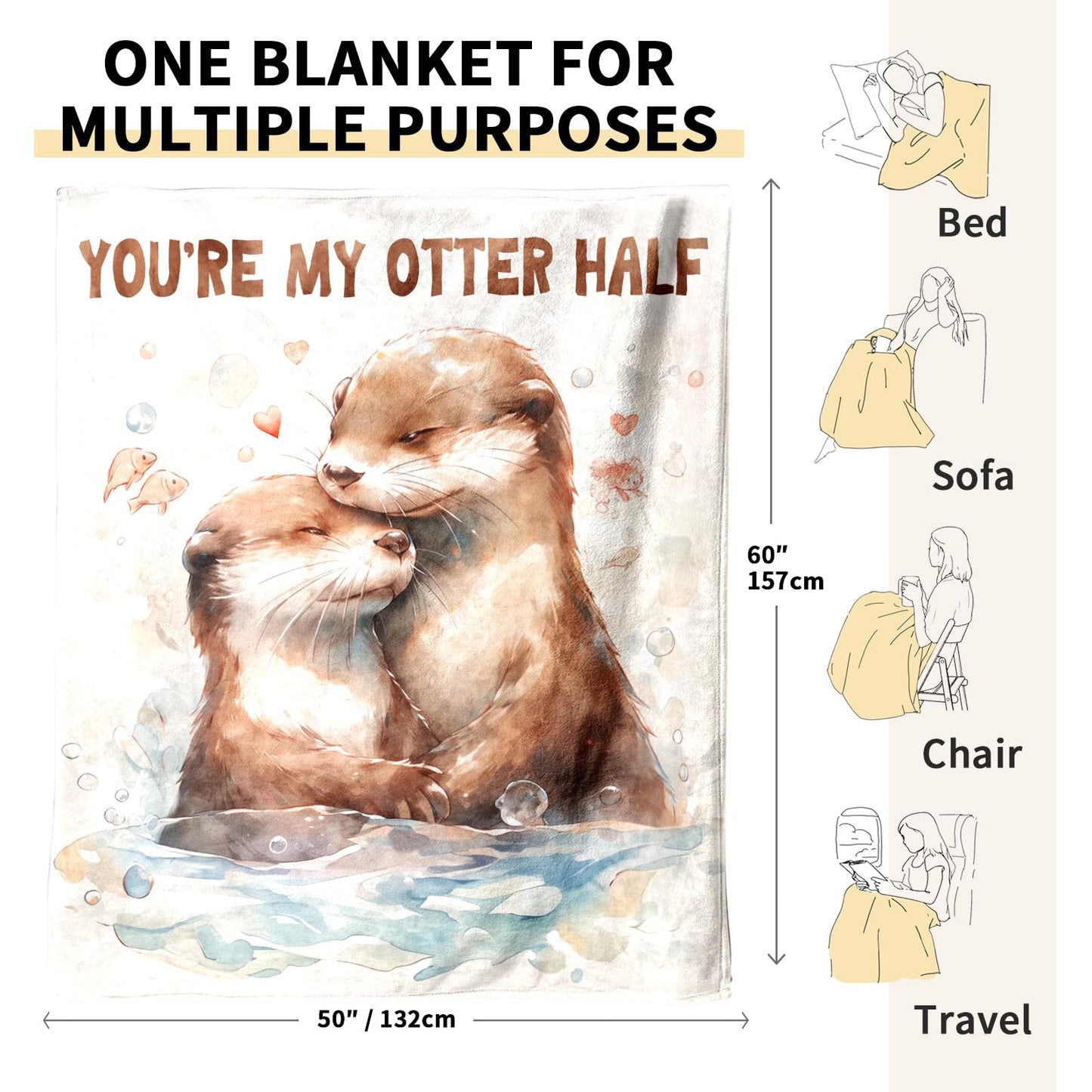 HeartGlint Romantic Gifts for Girlfriend Boyfriend Birthday, I Love You Gifts for Her Him, Soft Flannel Love Otter Blanket, Anniversary Birthday Gifts for Girlfriend Boyfriend Her Him