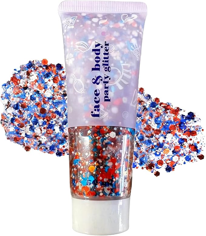 Red White and Blue Body Glitter,Patriotic Pride Hair Glitter for Kids,4th of July Accessories Outfits for Women Face Glitt...