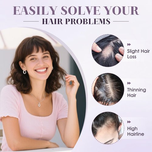 Charites Hair Toppers for Women Real Human Hair 12 Inch Long Straight Toppers for Women with Thinning 7 * 13CM Silk Base Clip in Hairpieces with Bangs (Dark Brown)