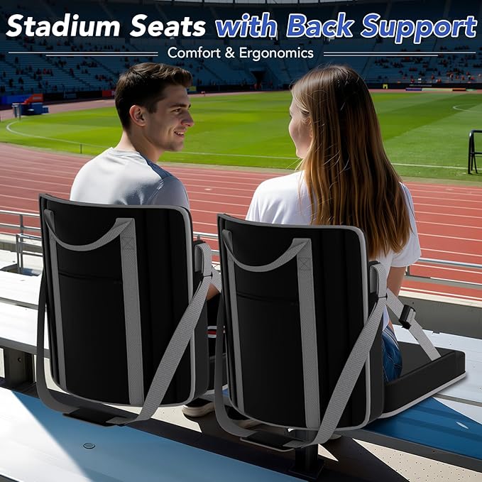 janiry Stadium Seats with Back Support 2PACKS Adjustable Bleacher Chairs with Back and Cushion Bleacher Seat with Cup Holder, Carry Handle & Shoulder Strap for Outdoor Sports Events, Picnics, Beaches
