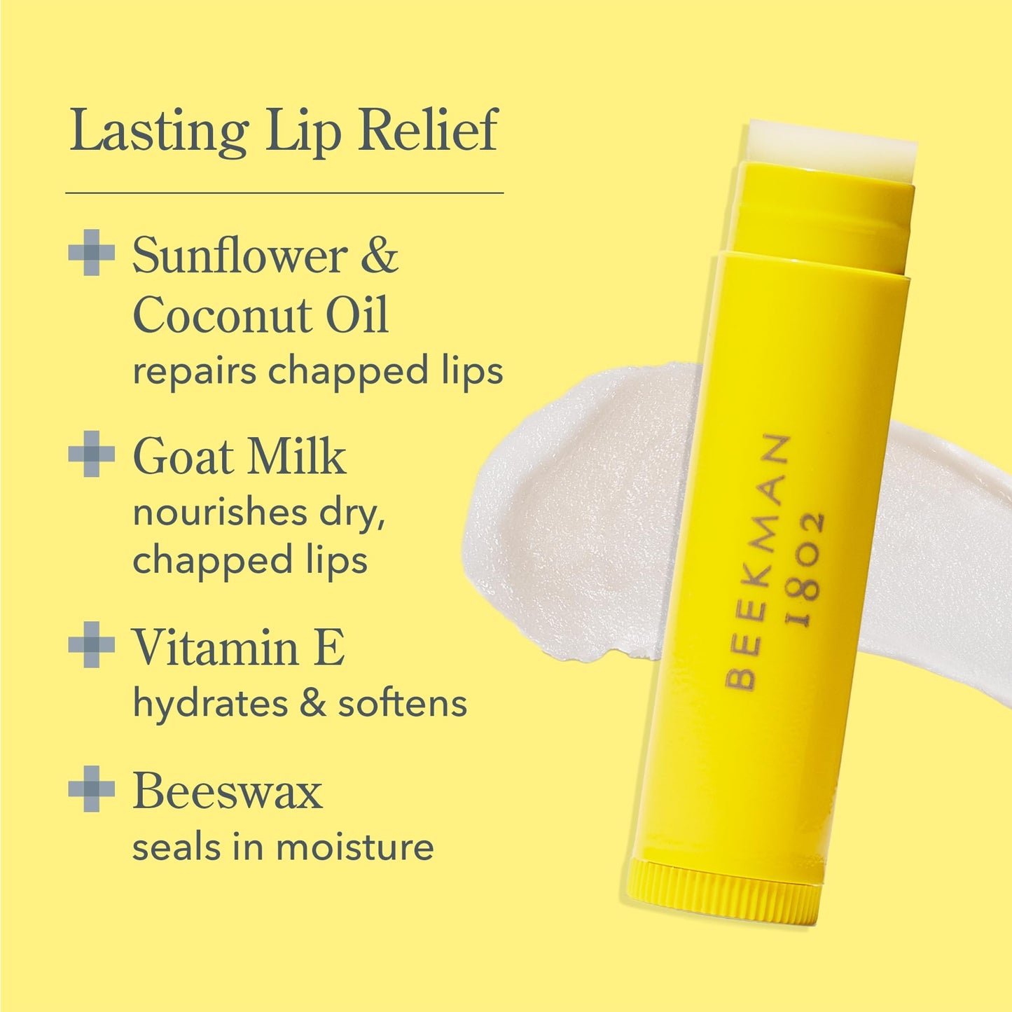 Beekman 1802 Lip Balm, Honey & Orange Blossom - Scented - 0.15 oz - With Goat Milk, Vitamin E & Beeswax for Dry, Cracked Lips -