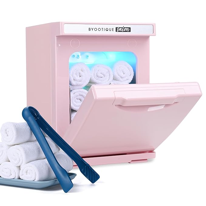 BYOOTIQUE 5L Hot Towel Warmer Mini,2in1 Professional Fast Heating Hot Cabinet for Towel Steamer Beauty Salon Facial Spa Nail Salon Barber Shop,Pink