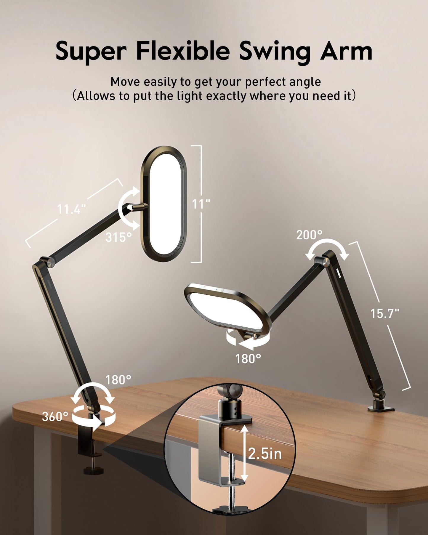 LitONES Desk Lamp for Home Office, Eye-Care Dual-Sided Seamless Dimmable LED Desk Light with Knob Remote, Adjustable Arm Clamp Computer Lighting for Video Conference Recording, Zoom Call, Task, Stream