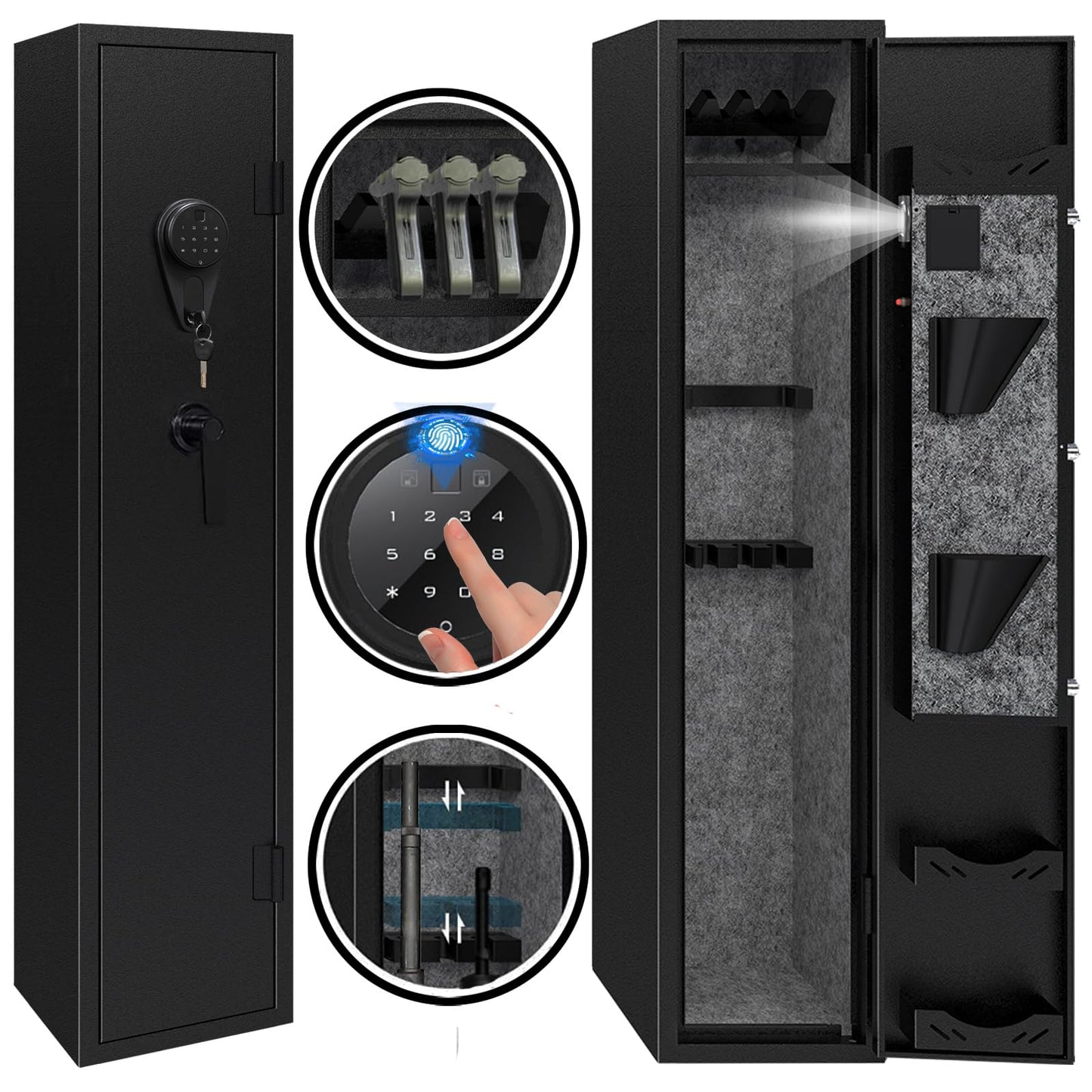 Kaer 4-5 Biometric Gun Safe for Rifles and Pistols,Long Rifle Safe for Home,Gun Cabinet for Rifles and Shotguns with Fingerprint/Digital Keypad/Removable Shelf
