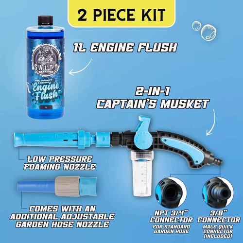 Salty Captain Marine Engine Flush Kit - Clean, Optimize & Protect Jet Ski Engine Cooling System & Exhausts, Universal Motor Flush Adapter & Outboard Boat Performance Maintenance Solution