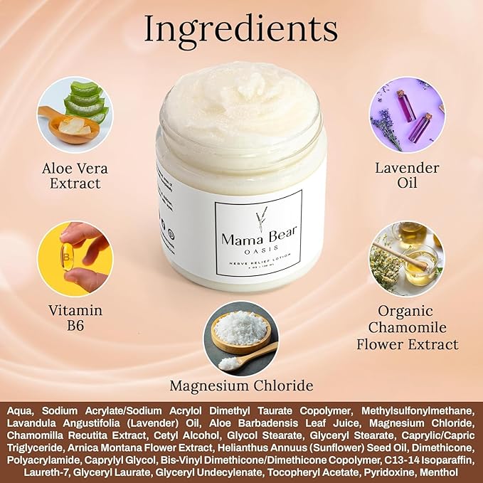 Mama Bear Oasis Lotion - Neuropathy Nerve Therapy & Relief Cream - Maximum Strength Relief Cream for Foot, Hands, Legs, Toes Includes Magnesium, Arnica, Vitamin B6, Aloe Vera, MSM (Pack of 3)