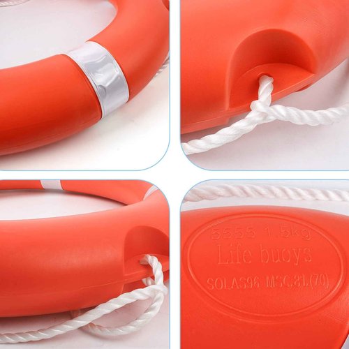 Life Preserver Ring, 23 Inch Life Ring with Horseshoe Bracket Orange, Boat Safety Throw Rings with Rope 98.5 FT Water Floating Lifesaving Rope and Reflective Tape for Boat