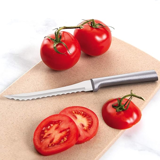Rada Cutlery 7-piece Starter Knife Gift Set (S38) with Quick Edge Sharpener (R119), Stainless Steel Hollow Ground Blades, Made in USA, Silver Handles